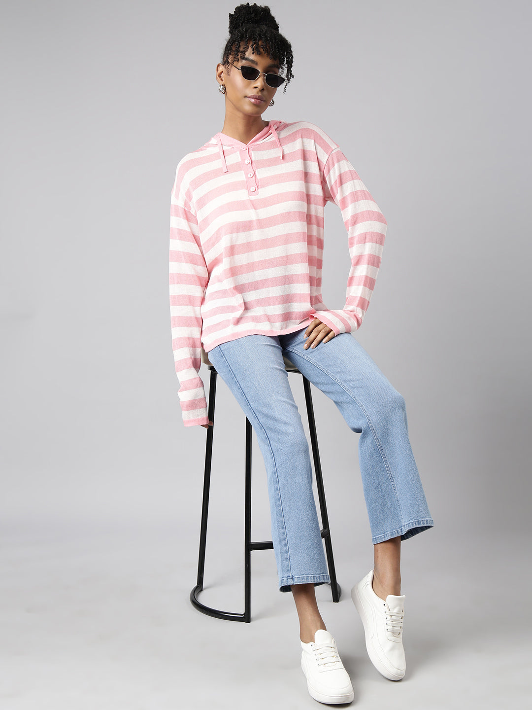 Women Peach Horizontal Stripes Boxy Top