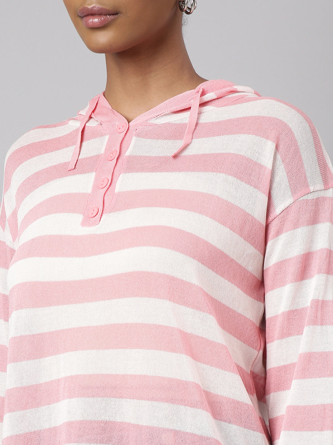 Women Peach Horizontal Stripes Boxy Top