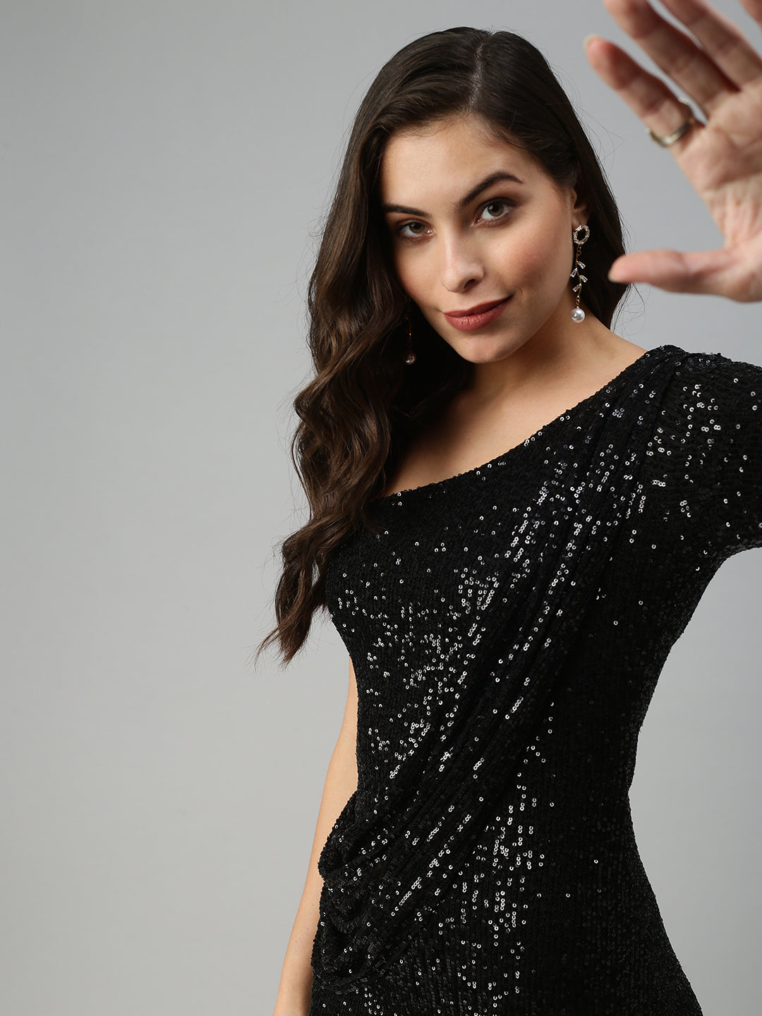 Women's Embellished Black Bodycon Dress