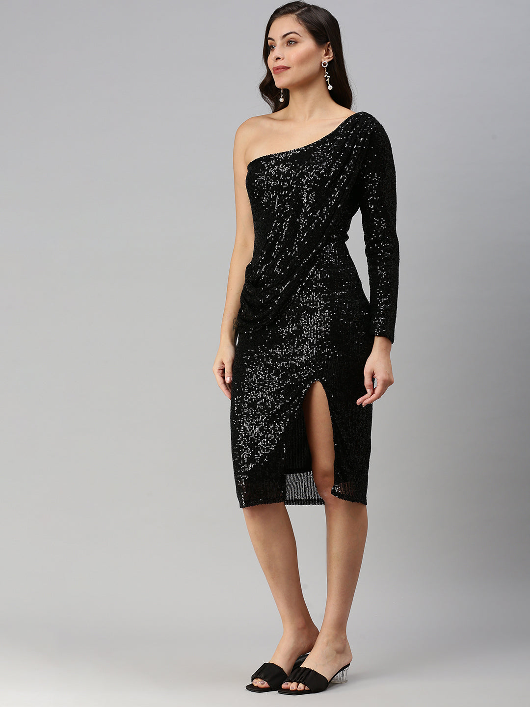 Women's Embellished Black Bodycon Dress