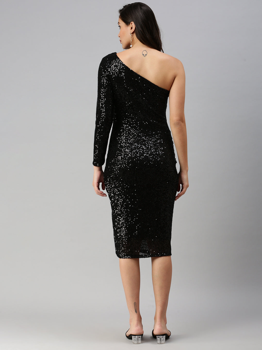 Women's Embellished Black Bodycon Dress