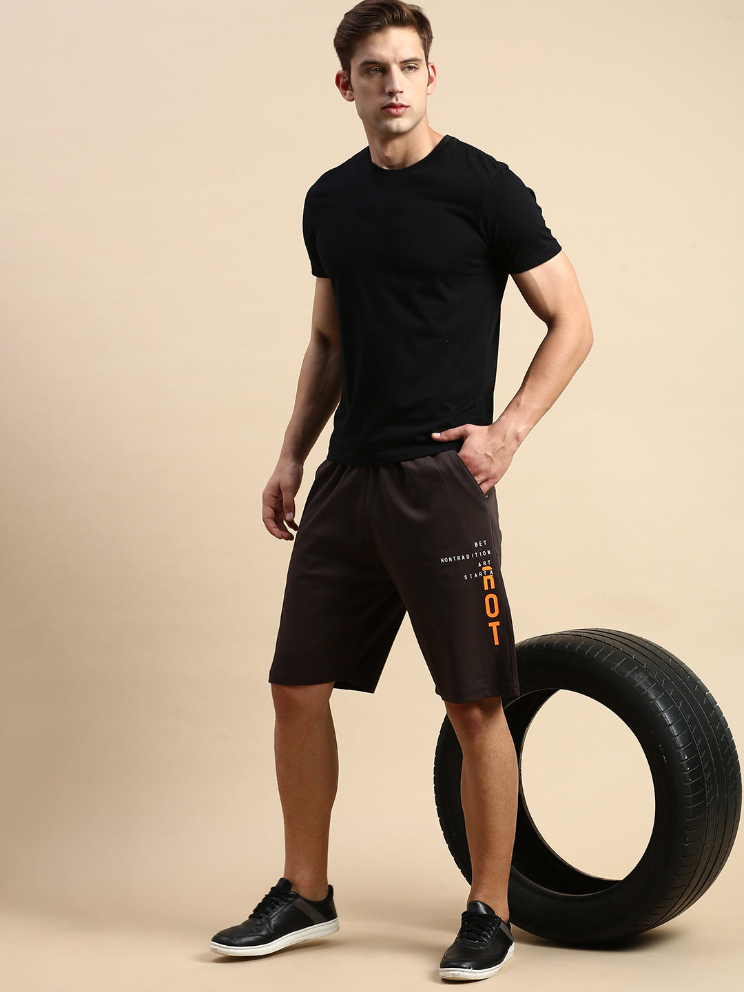 Men Brown Solid Casual Shorts