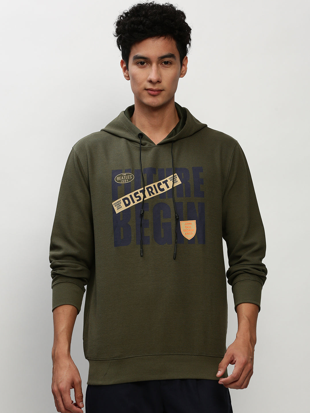 Men Green Typographic Casual Sweatshirts