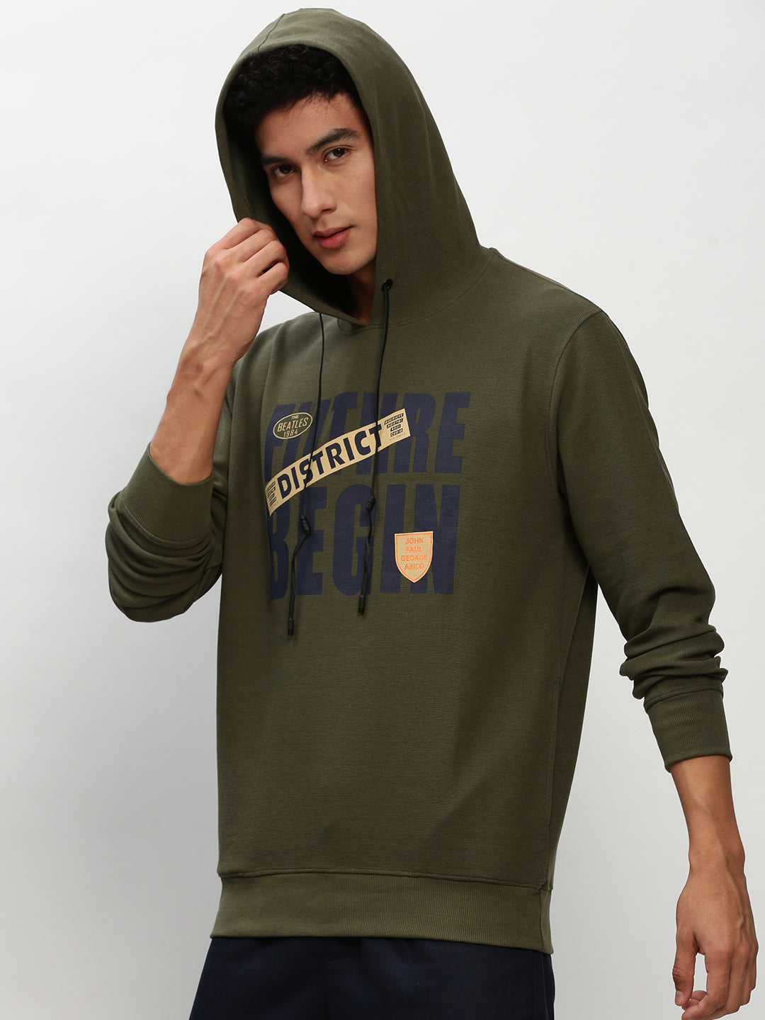 Men Green Typographic Casual Sweatshirts