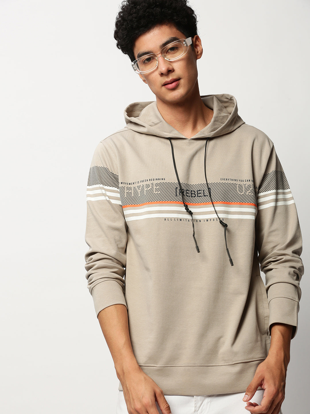 Men Beige Graphics Casual Sweatshirts