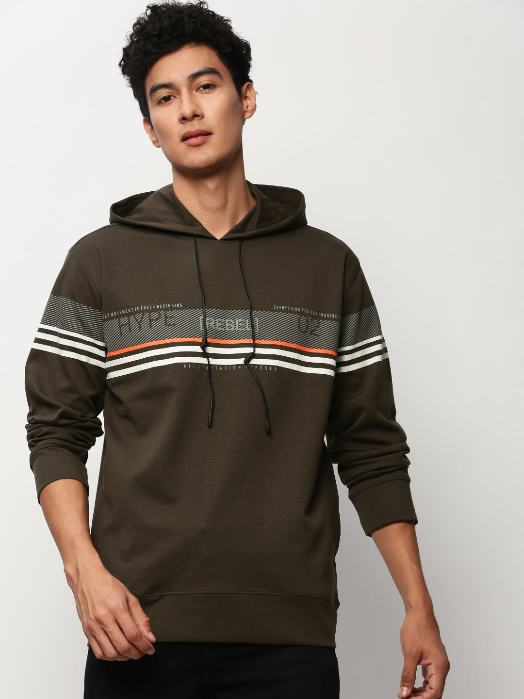 Men Green Graphics Casual Sweatshirts