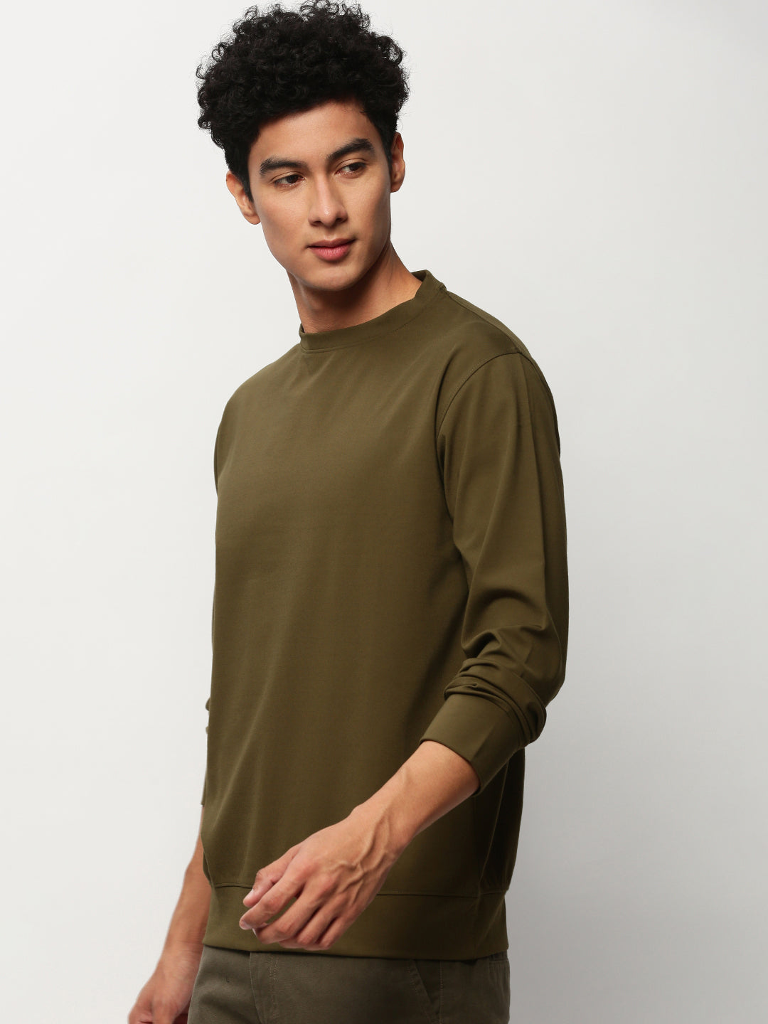 Men Green Solid Casual Sweatshirts