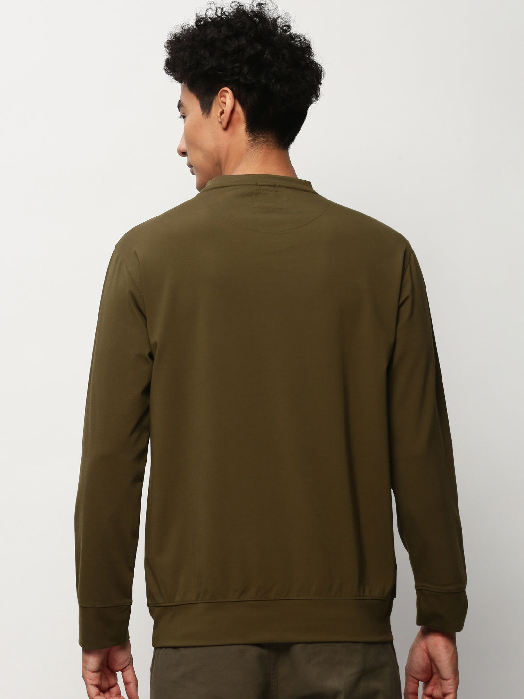 Men Green Solid Casual Sweatshirts