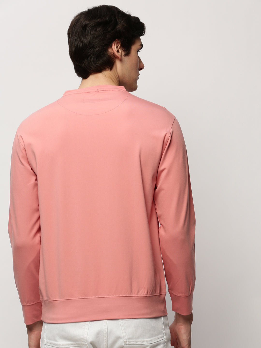 Men Peach Solid Casual Sweatshirts