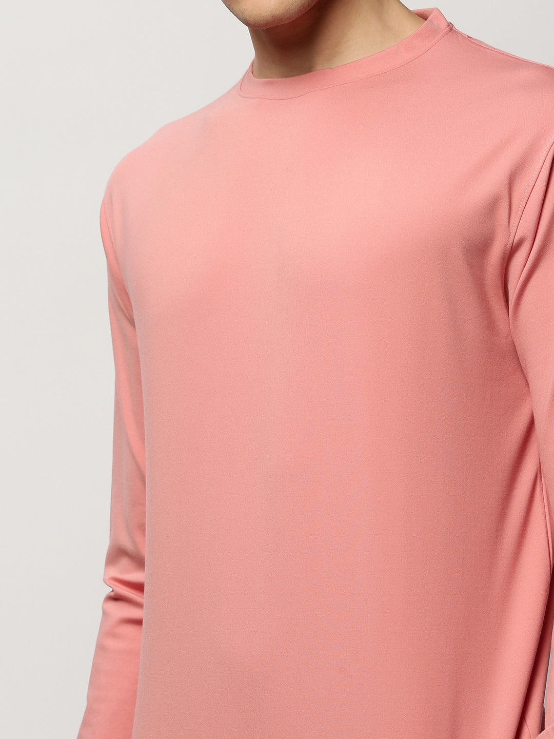 Men Peach Solid Casual Sweatshirts