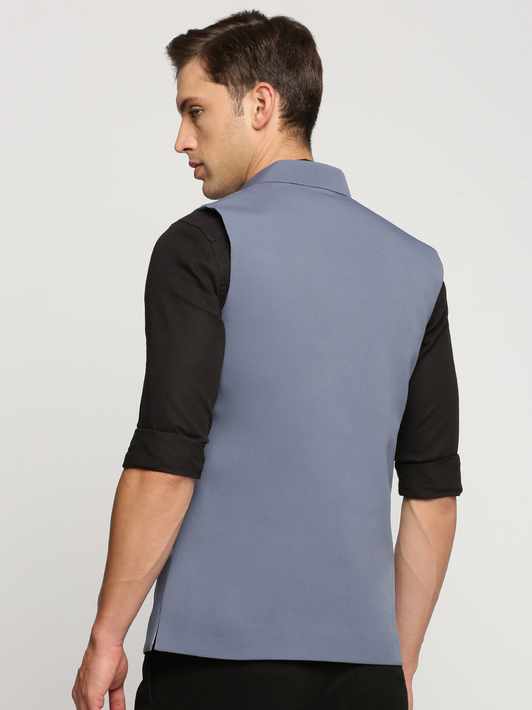 Men Grey Mandarin Collar Solid Nehru Jacket