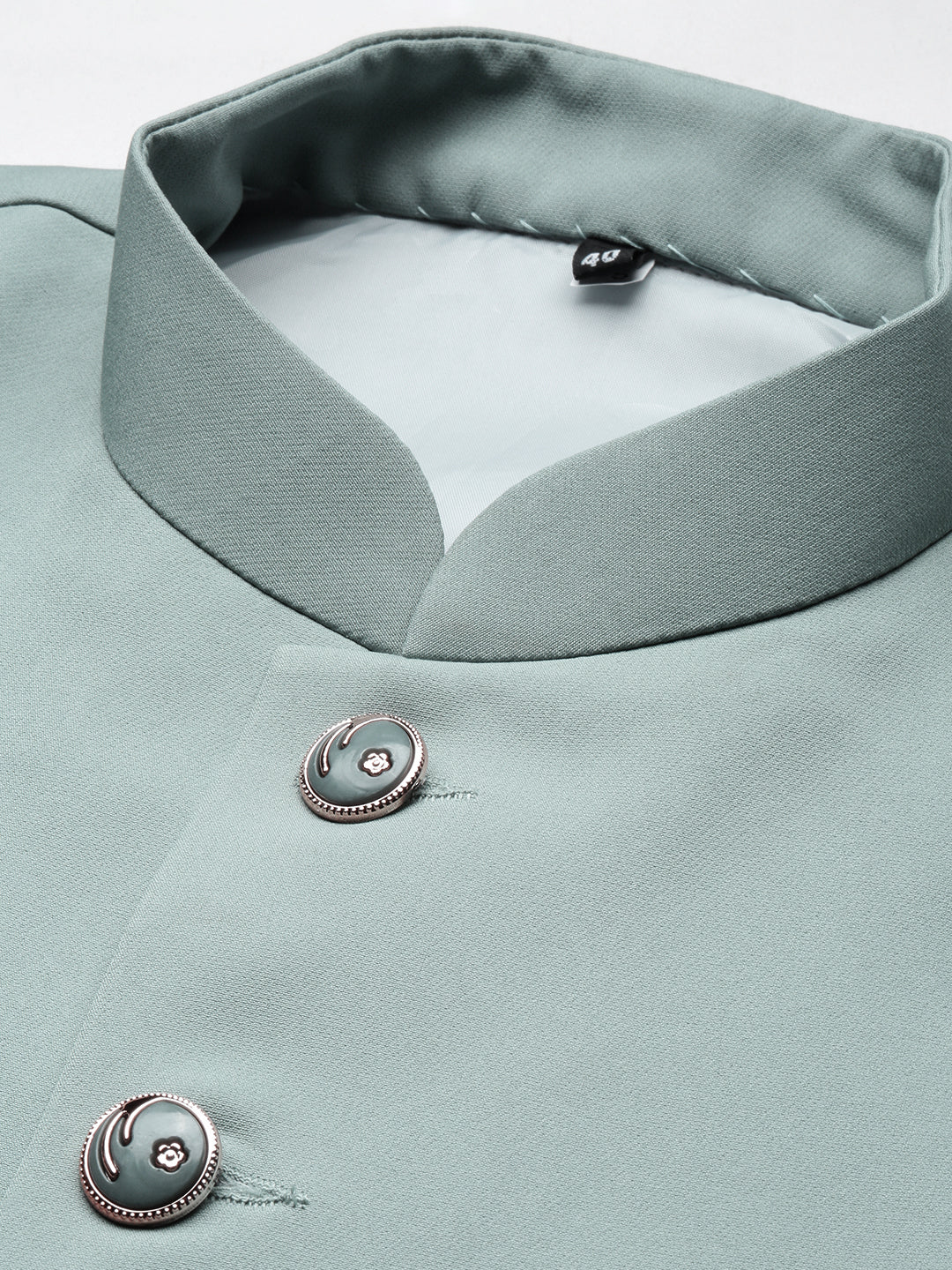 Men Sea Green Mandarin Collar Solid Nehru Jacket