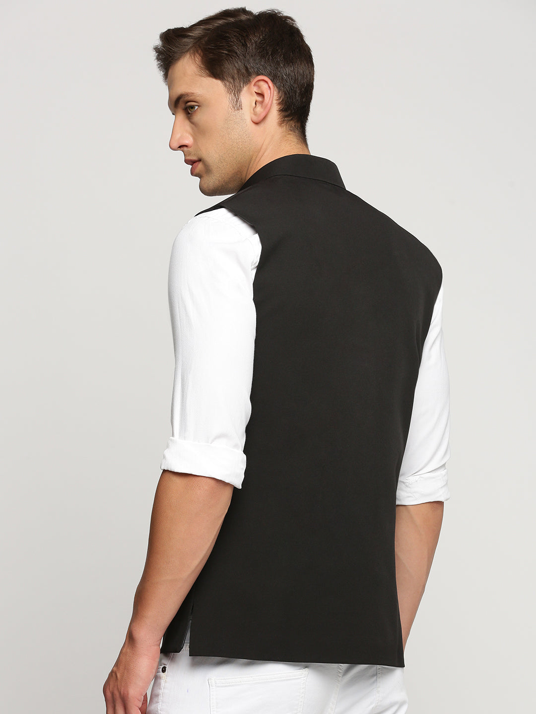 Men Black Mandarin Collar Solid Nehru Jacket