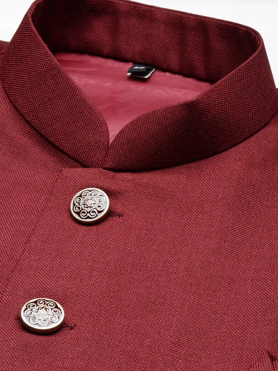 Men's Maroon Mandarin Collar Solid Nehru Jacket
