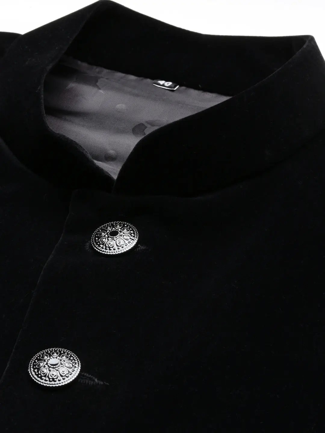 Men's Black Mandarin Collar Solid Nehru Jacket