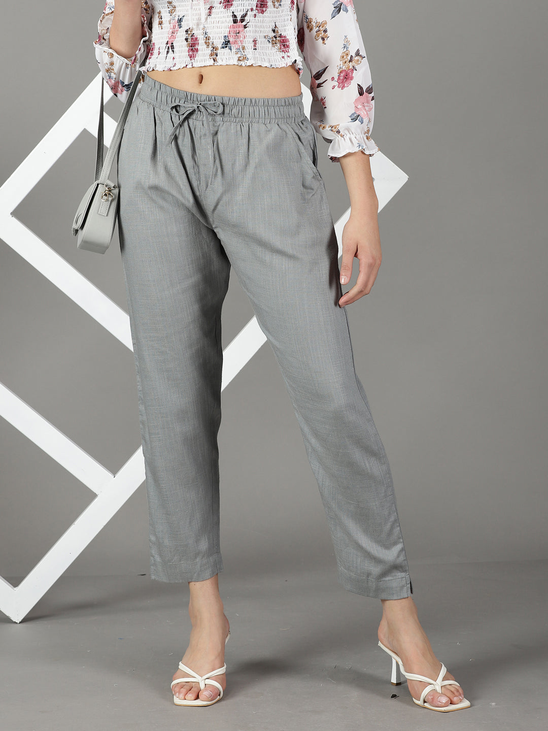 Women's Grey Solid Cigarette Trouser