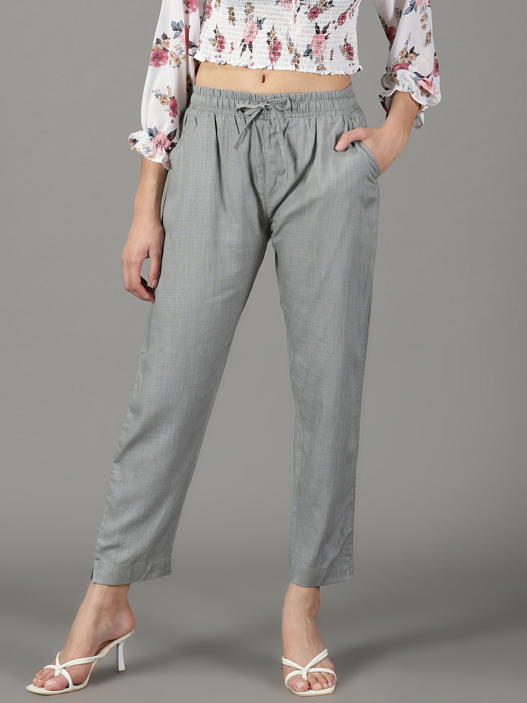 Women's Grey Solid Cigarette Trouser