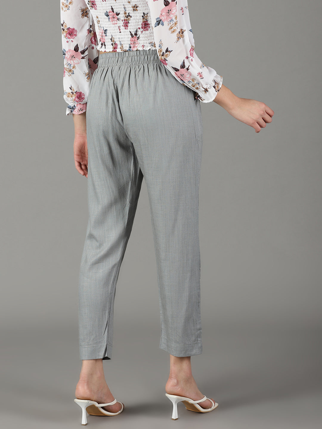 Women's Grey Solid Cigarette Trouser