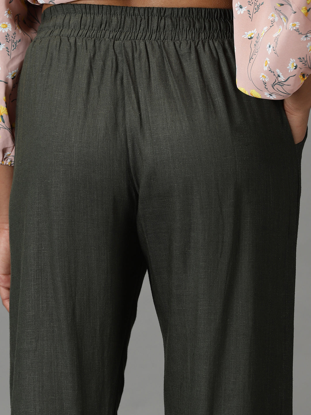 Women's Olive Solid Cigarette Trouser