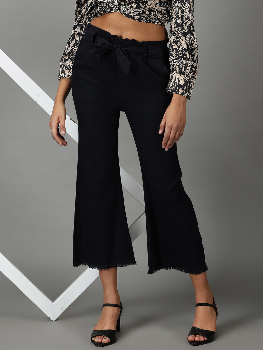 Women's Black Solid Trouser