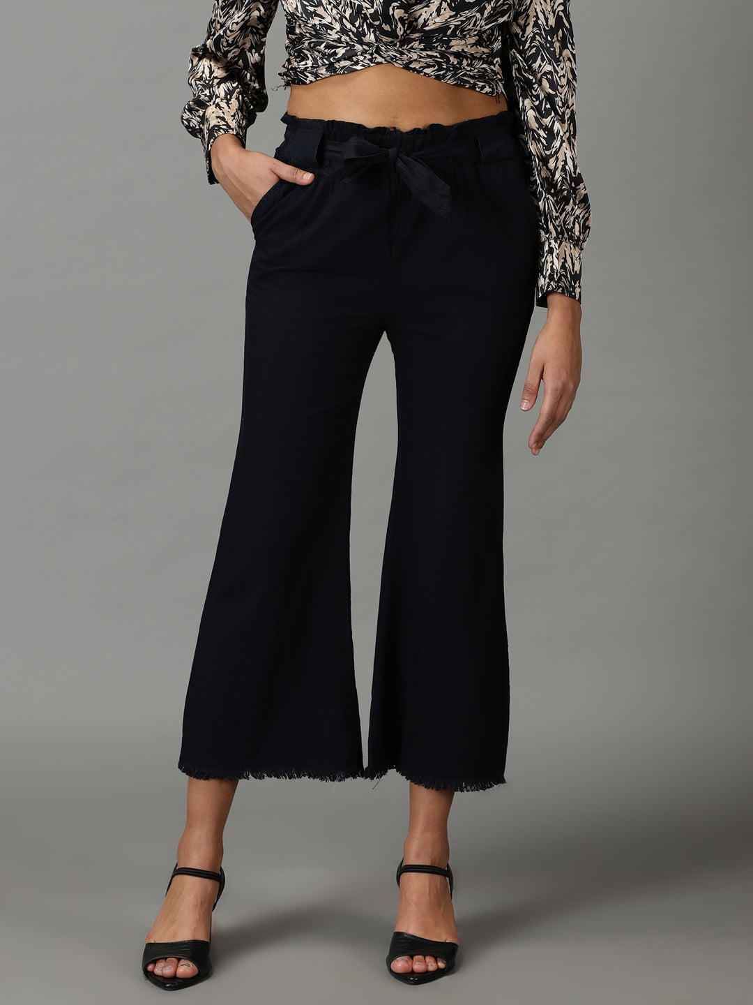 Women's Black Solid Trouser