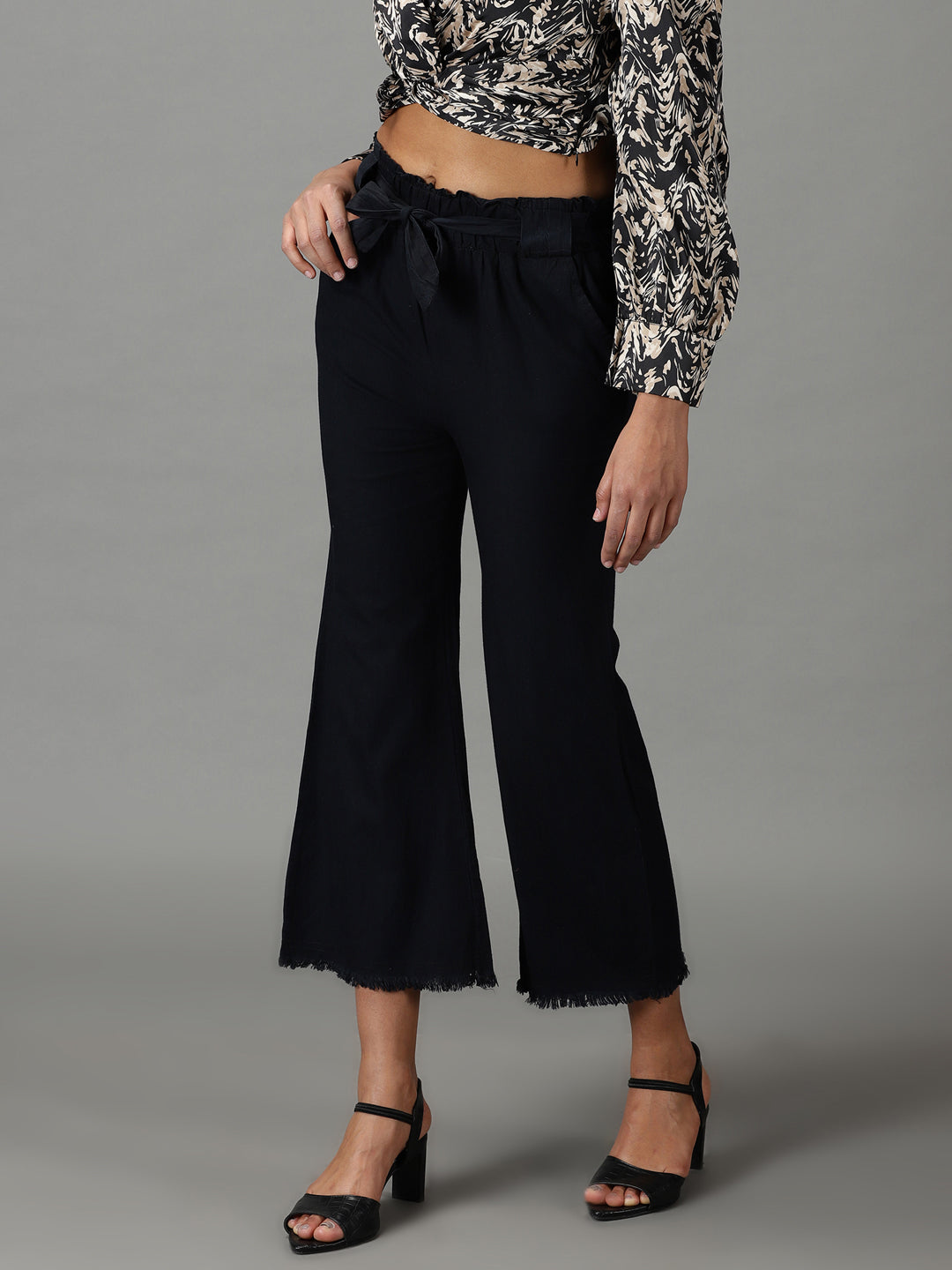 Women's Black Solid Trouser