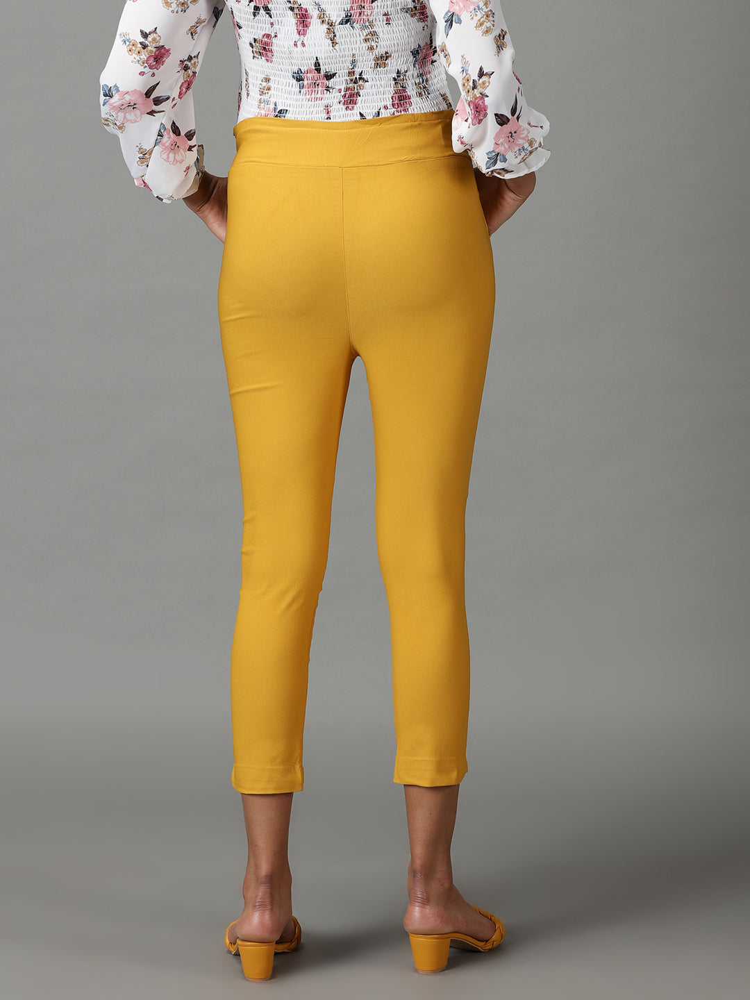 Women's Mustard Solid Cigarette Trouser