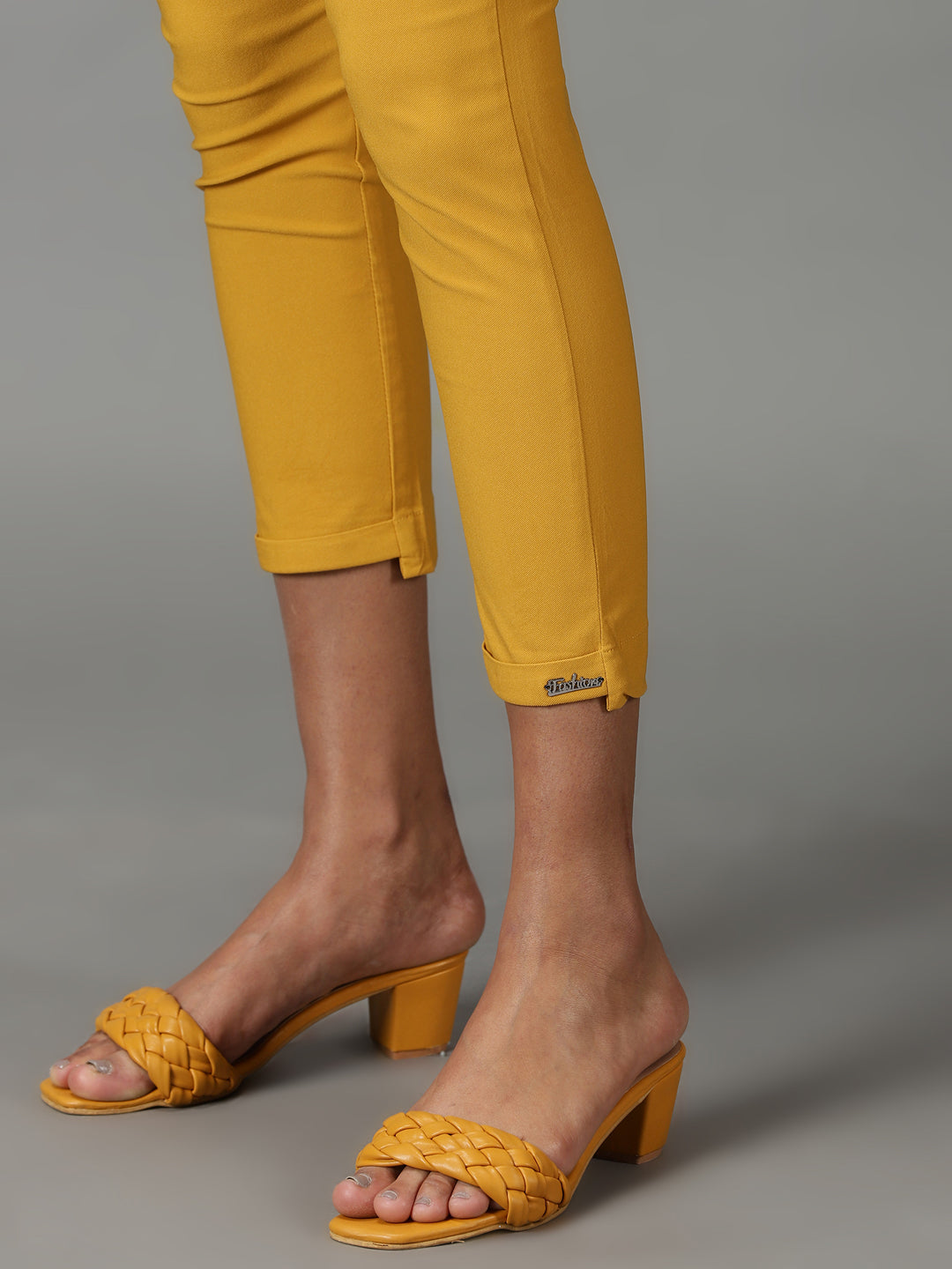 Women's Mustard Solid Cigarette Trouser