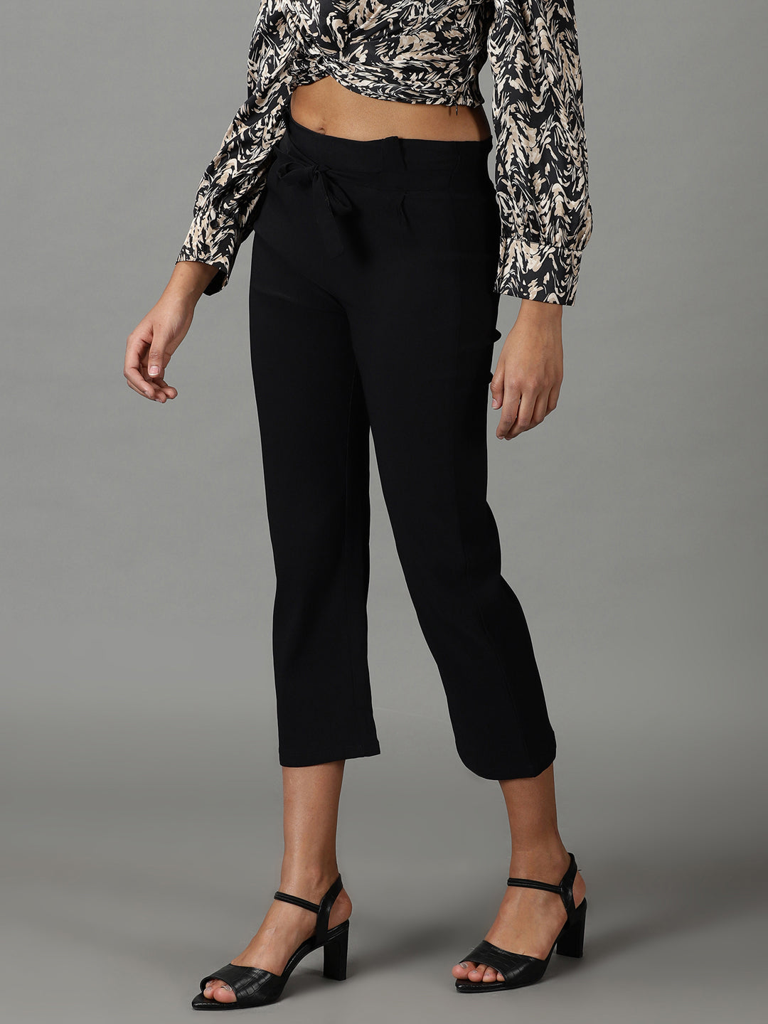 Women's Black Solid Trouser