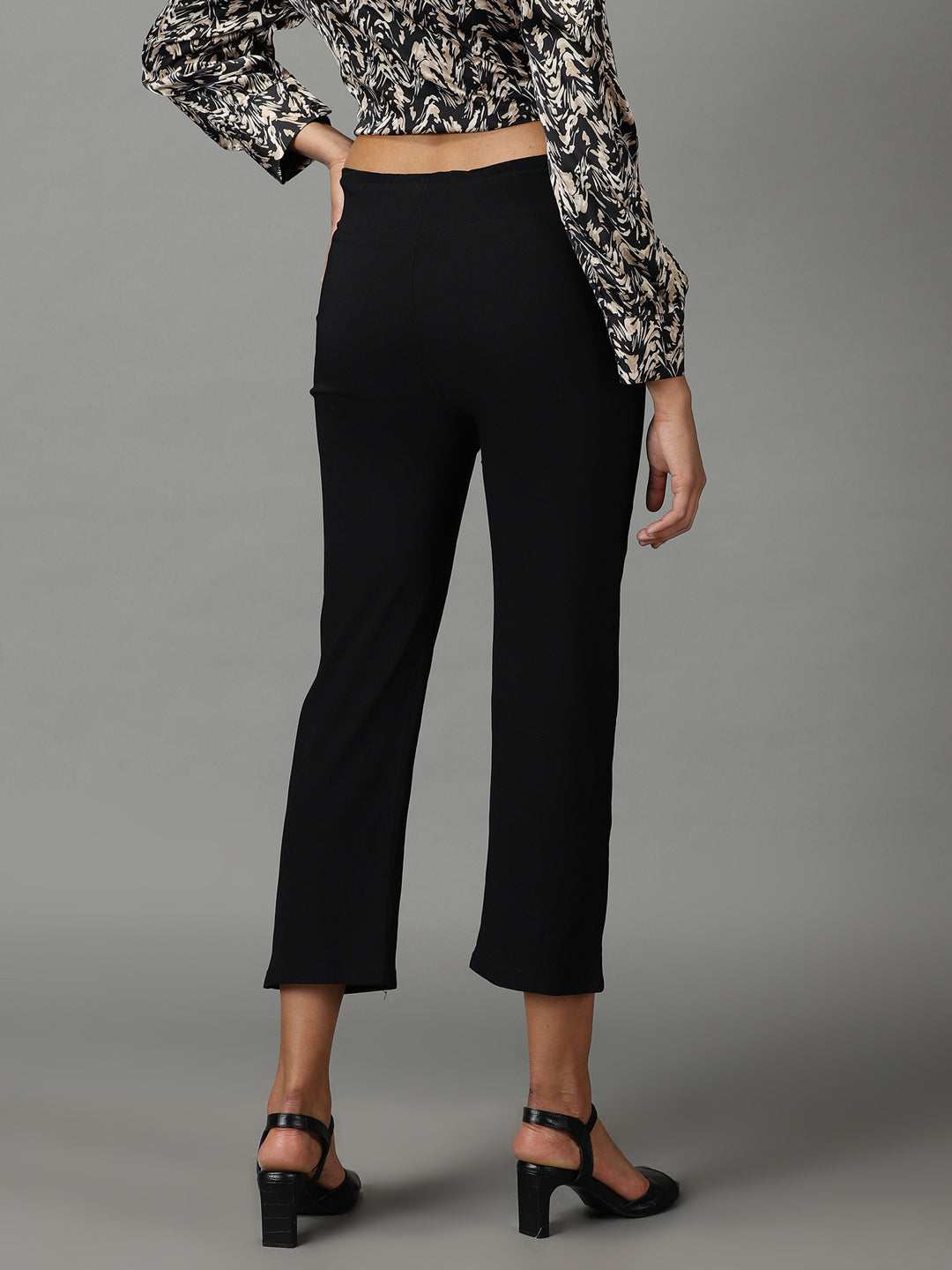 Women's Black Solid Trouser