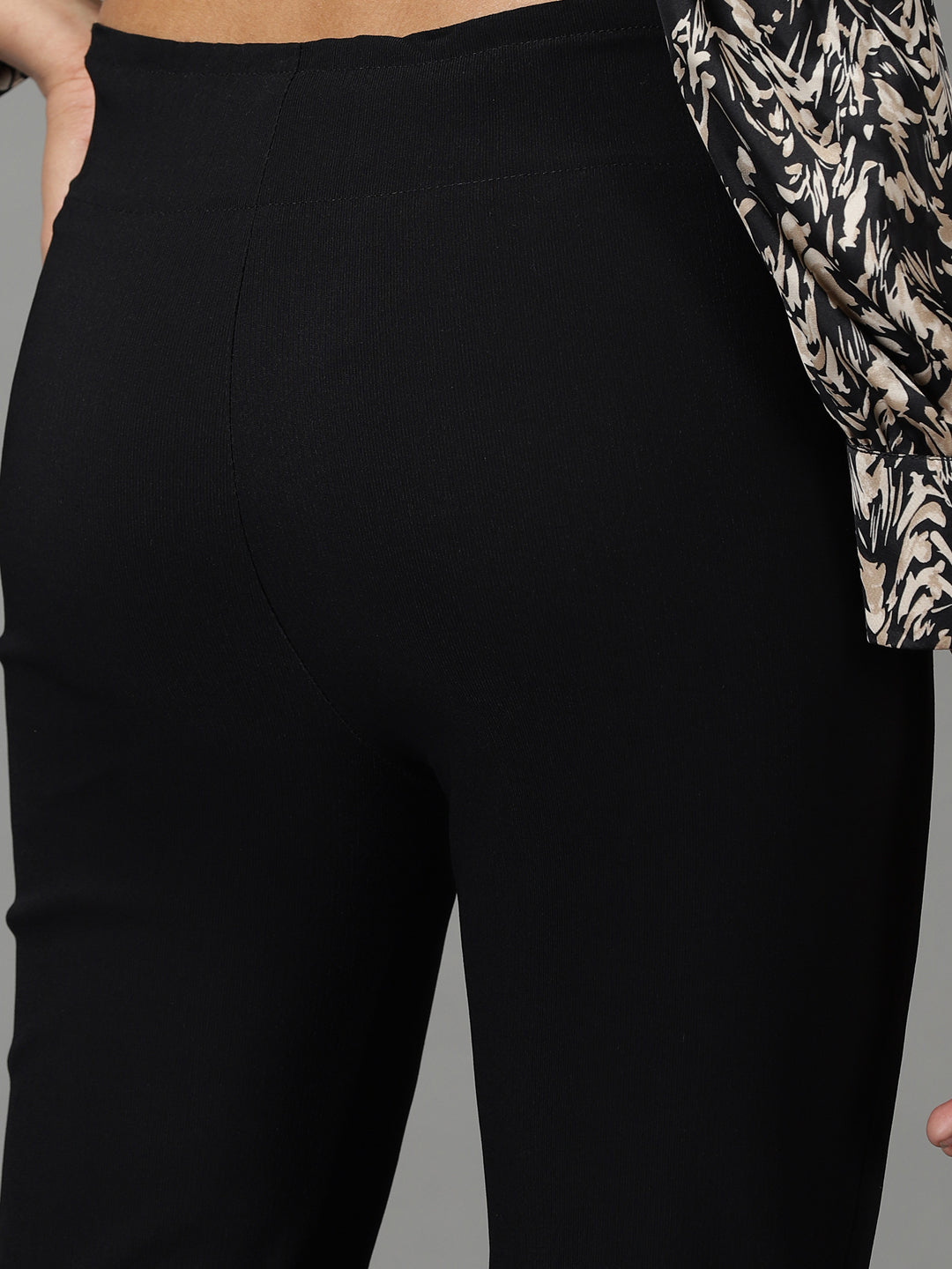 Women's Black Solid Trouser