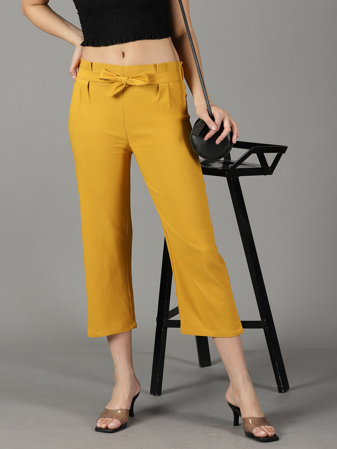 Women's Mustard Solid Trouser