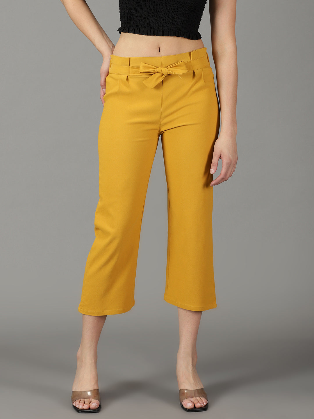 Women's Mustard Solid Trouser