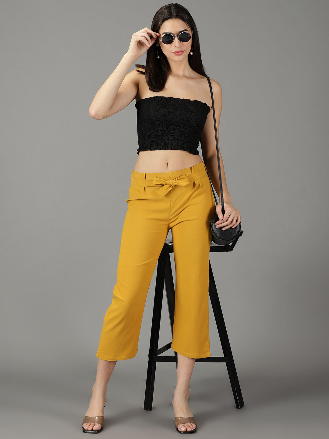 Women's Mustard Solid Trouser