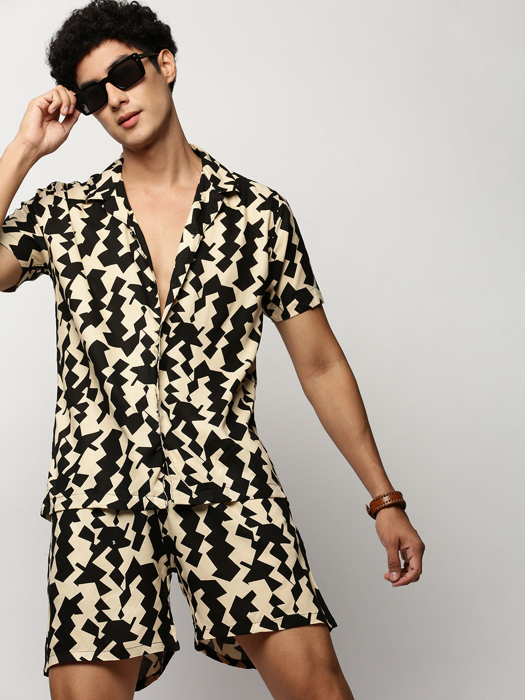 Men's Black Printed Casual Co-Ords