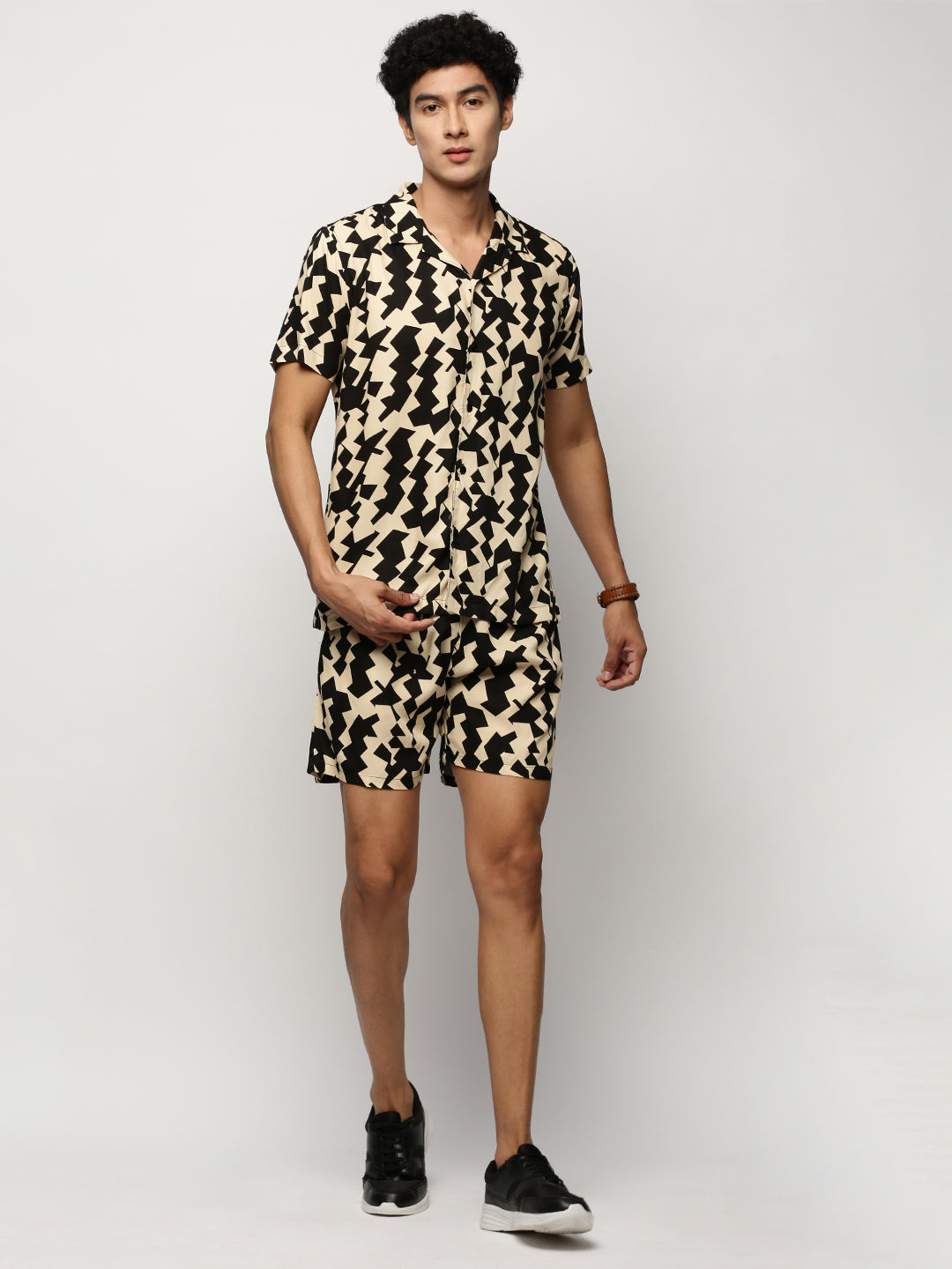 Men's Black Printed Casual Co-Ords