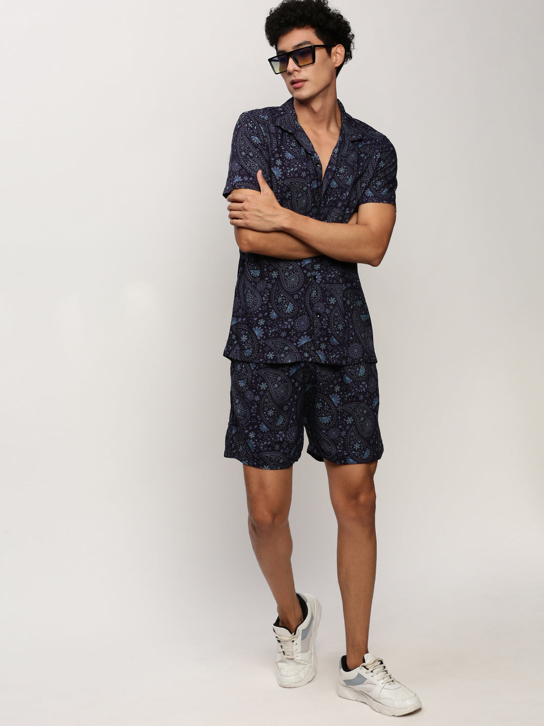 Men Navy Printed Casual Co ords