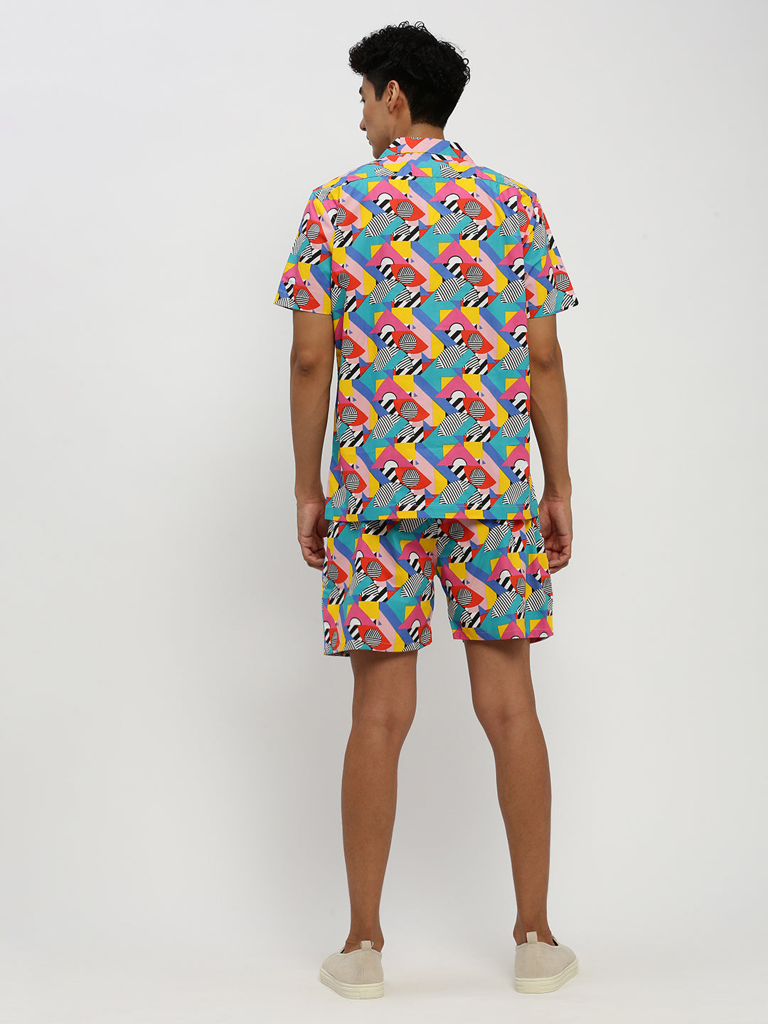 Men's Multi Abstract Printed Cuban Collar Shirt & Shorts Co-Ords Set