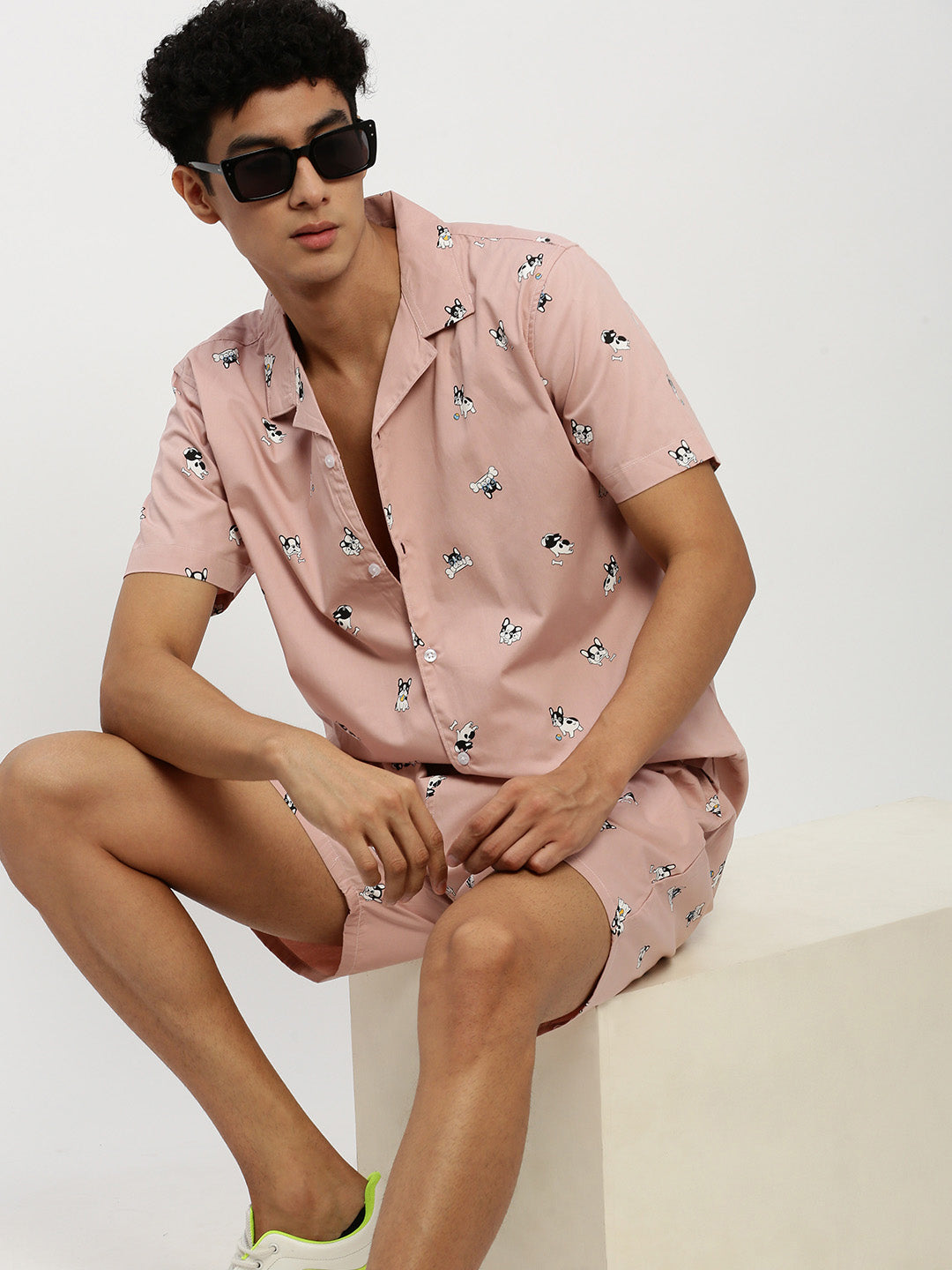 Men's Peach Printed Co-Ords Set