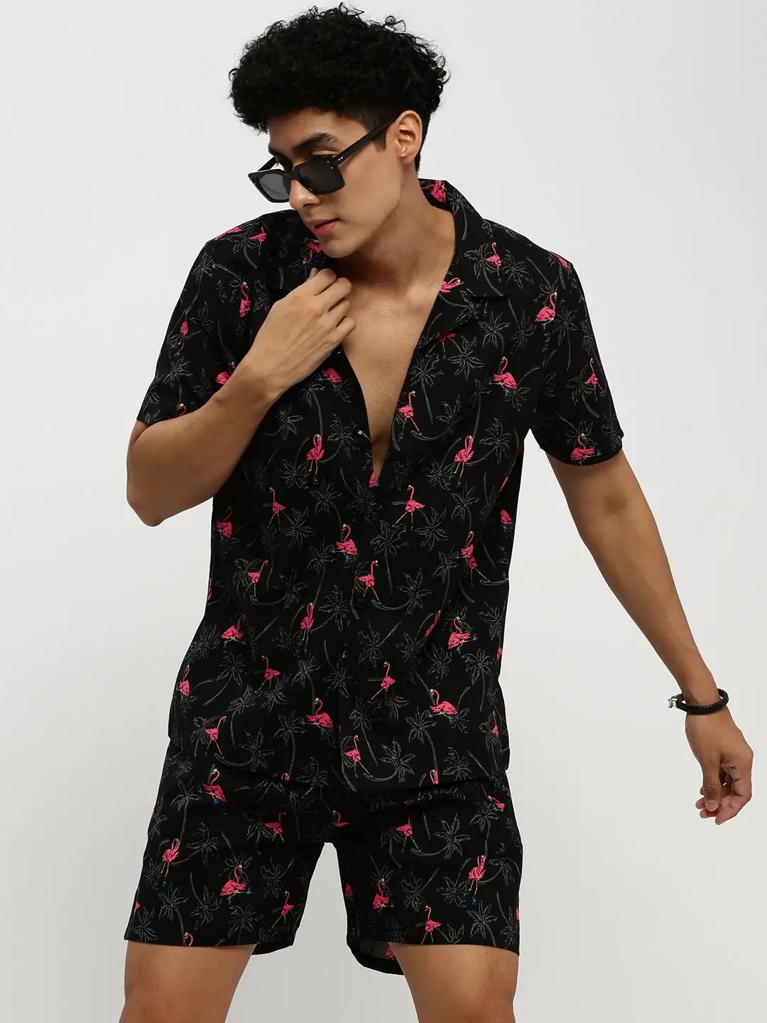Men's Black Printed Co-Ords Set