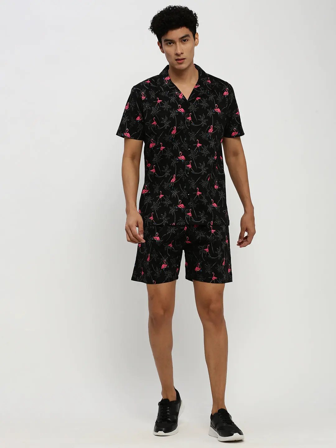 Men's Black Printed Co-Ords Set