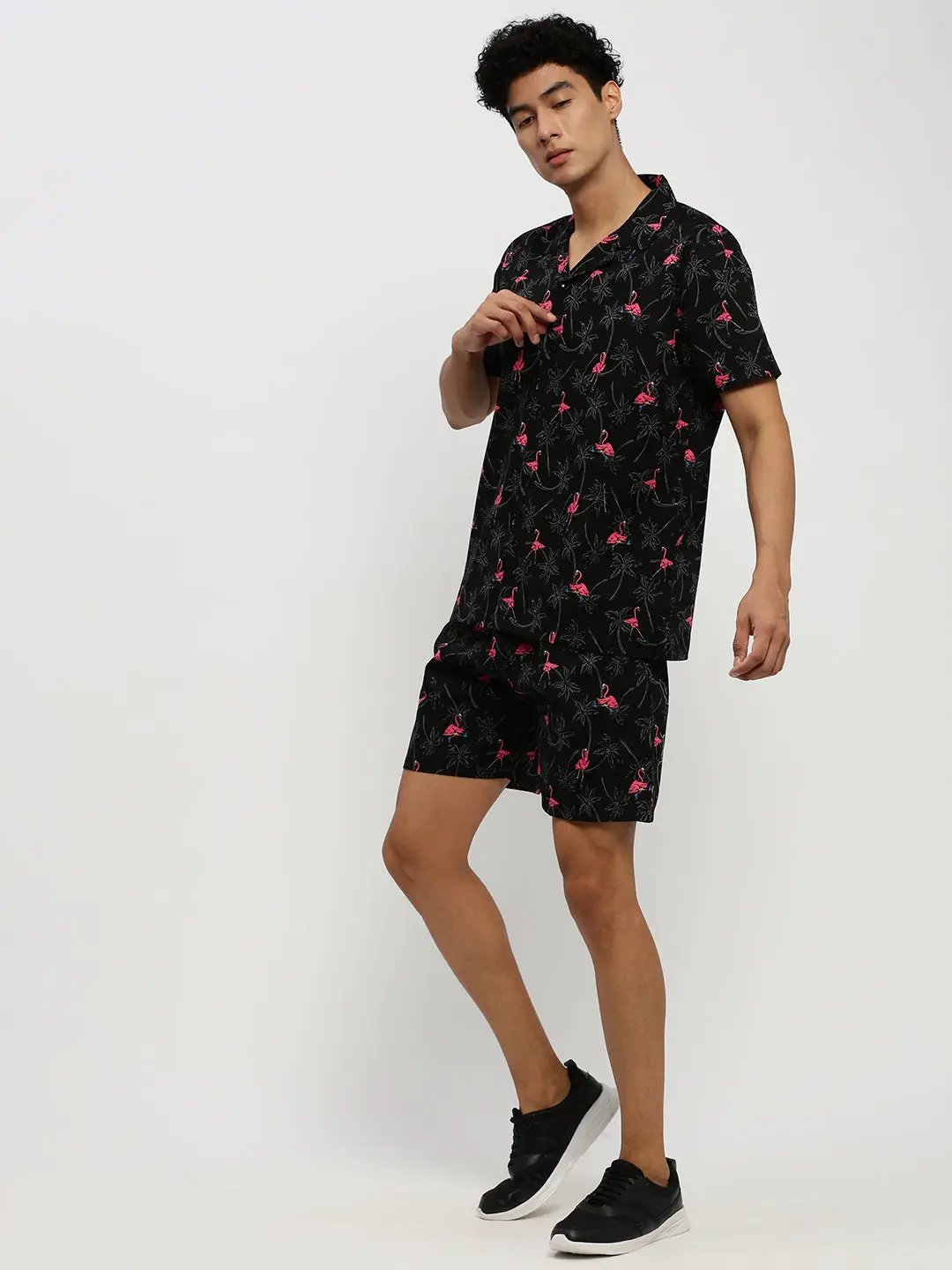 Men's Black Printed Co-Ords Set