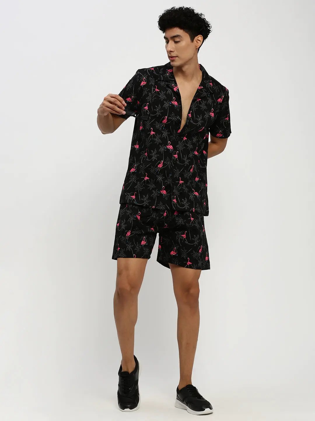 Men's Black Printed Co-Ords Set