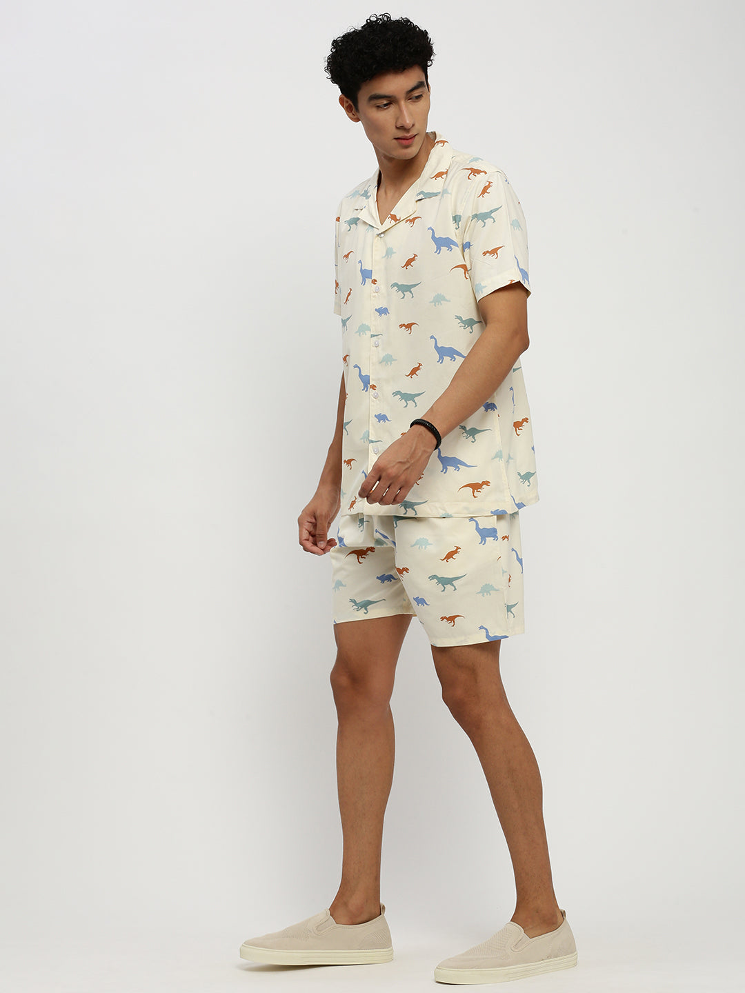 Men's Cream Printed Co-Ords Set