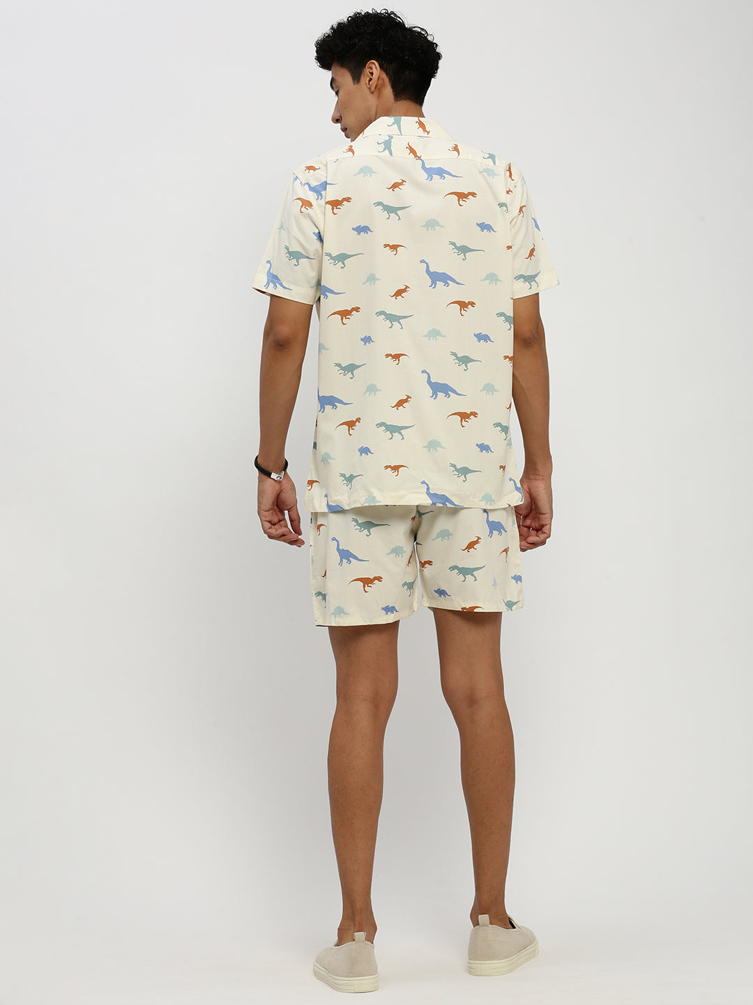 Men's Cream Printed Co-Ords Set