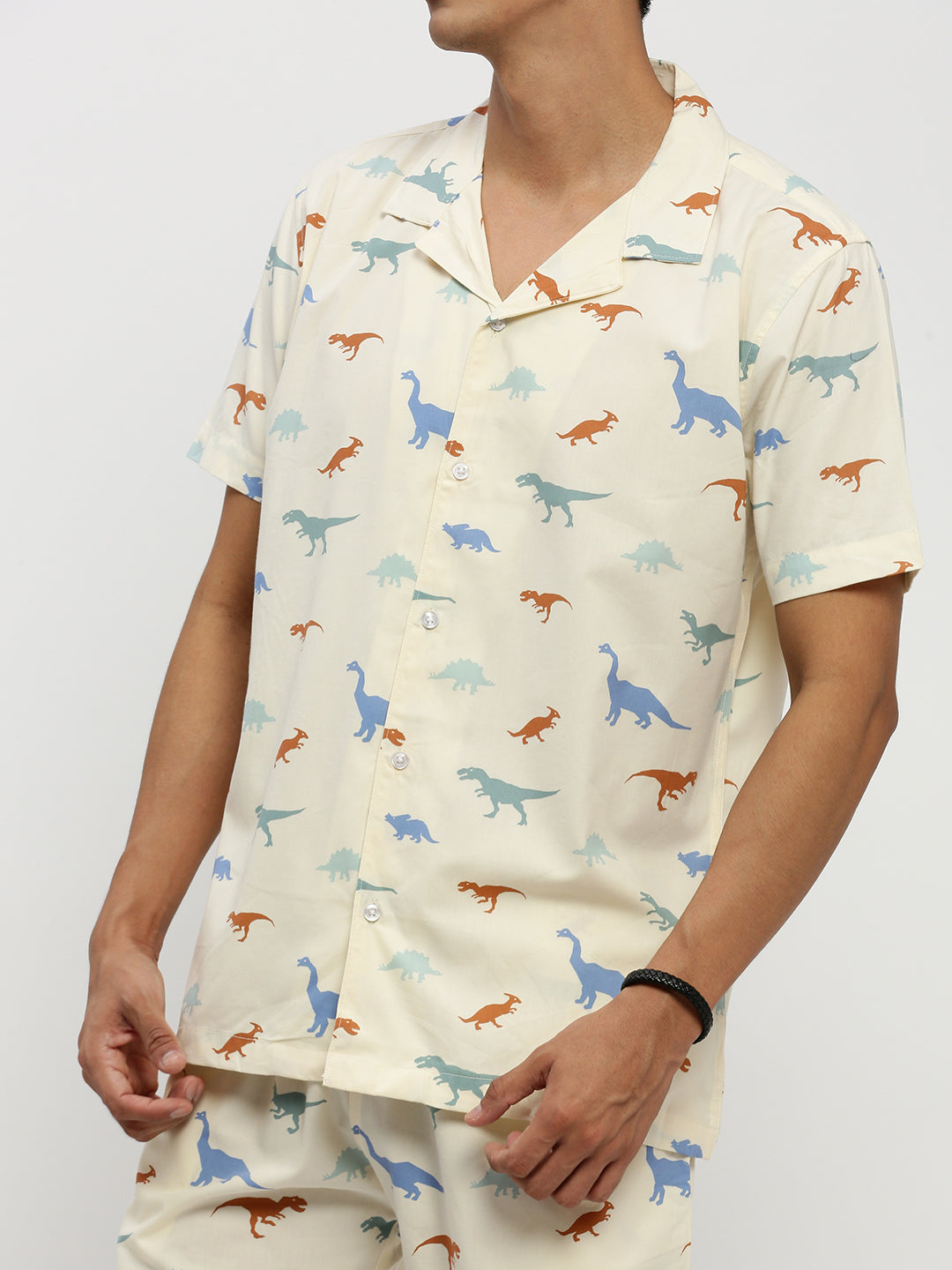 Men's Cream Printed Co-Ords Set