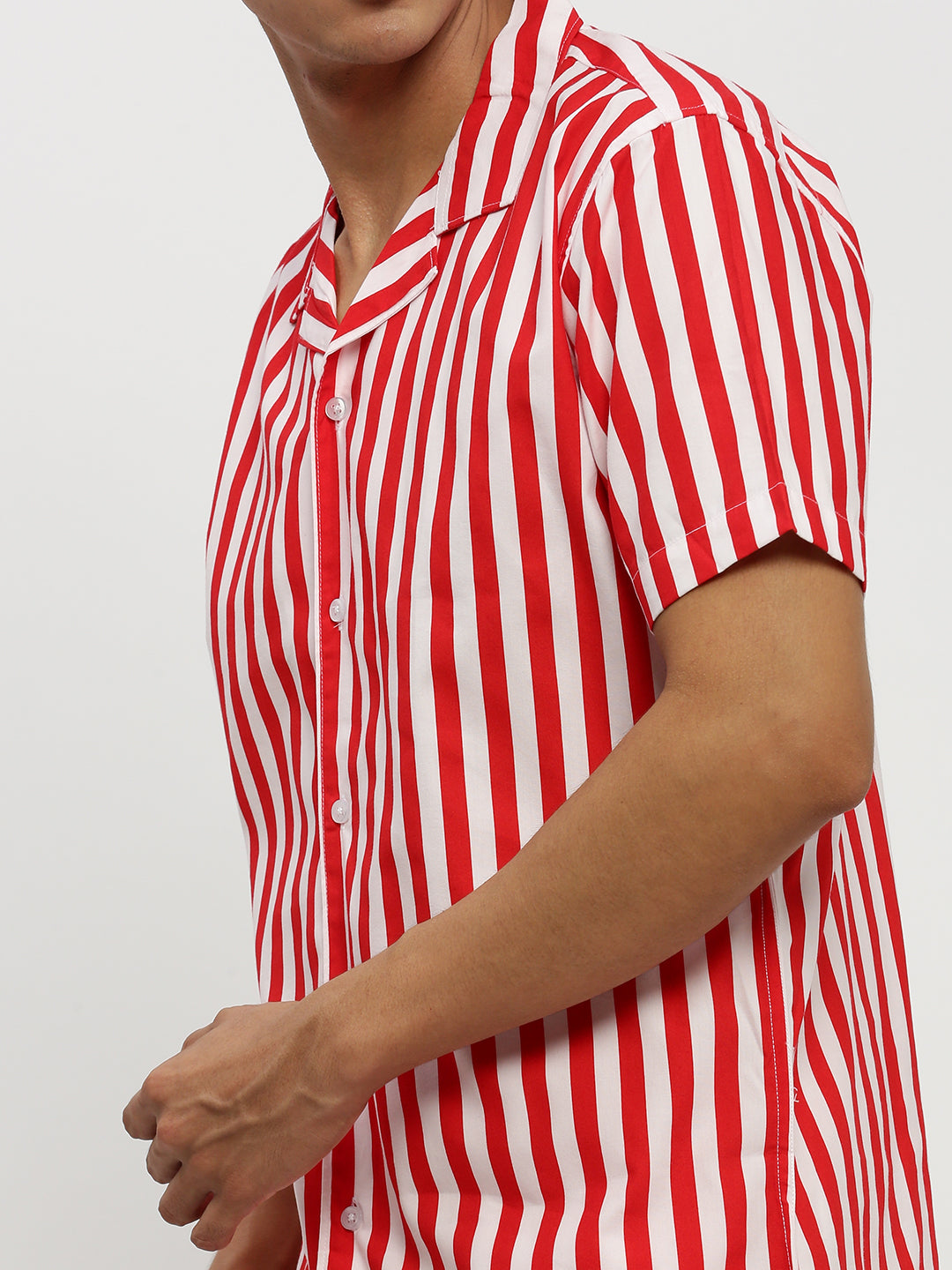 Men's Red Striped Cuban Collar Shirt & Shorts Co-Ords Set