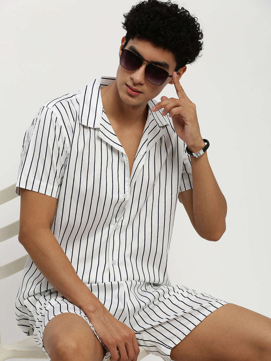 Men's White Striped Co-Ords Set