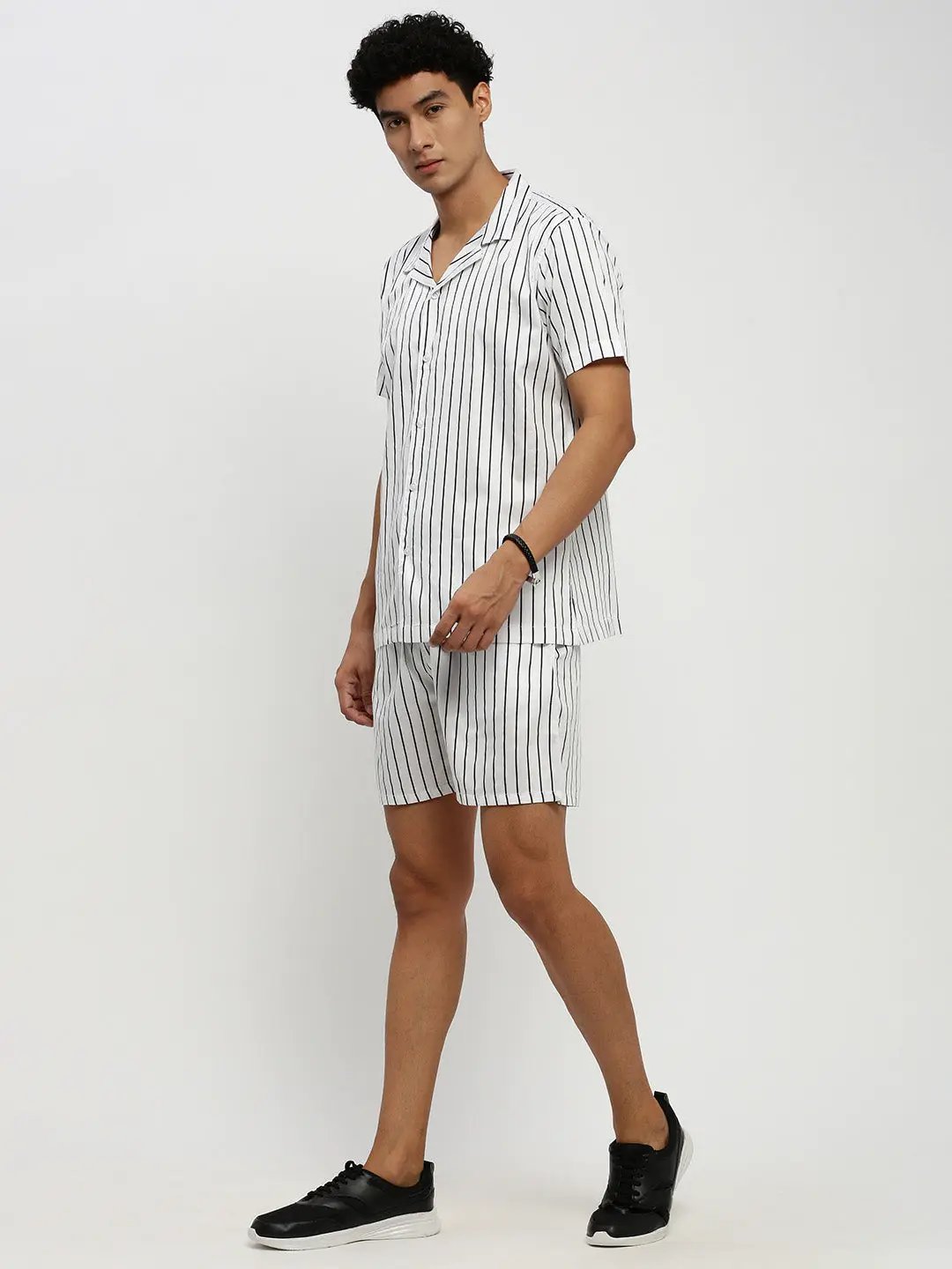 Men's White Striped Co-Ords Set