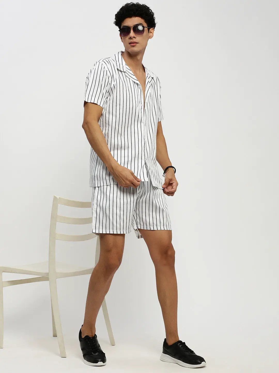 Men's White Striped Co-Ords Set